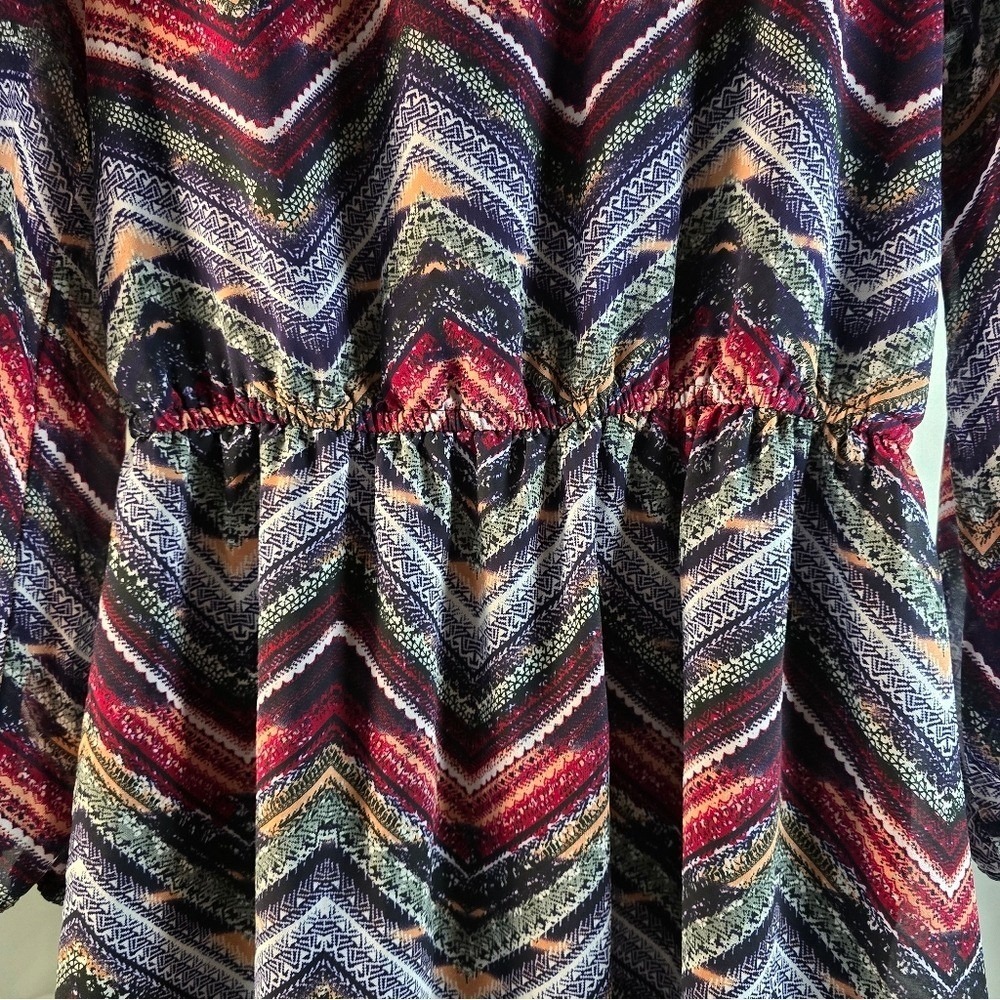 Xhilaration Womens Chevron Print Long Sleeve Chiffon Dress Multi-Color Large - Picture 5 of 8